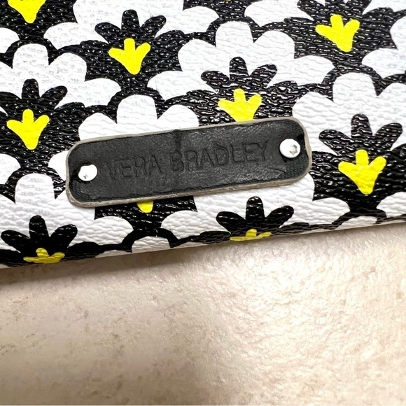 Vera Bradley Black White Yellow Leather Zip Around Continental Wallet - Picture 8 of 9